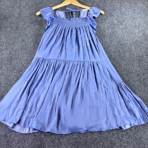 Free People Dresses & Skirts - Free People Mini Dress Womens Small Blue Smocked Tiered Boho Flutter Sleeve